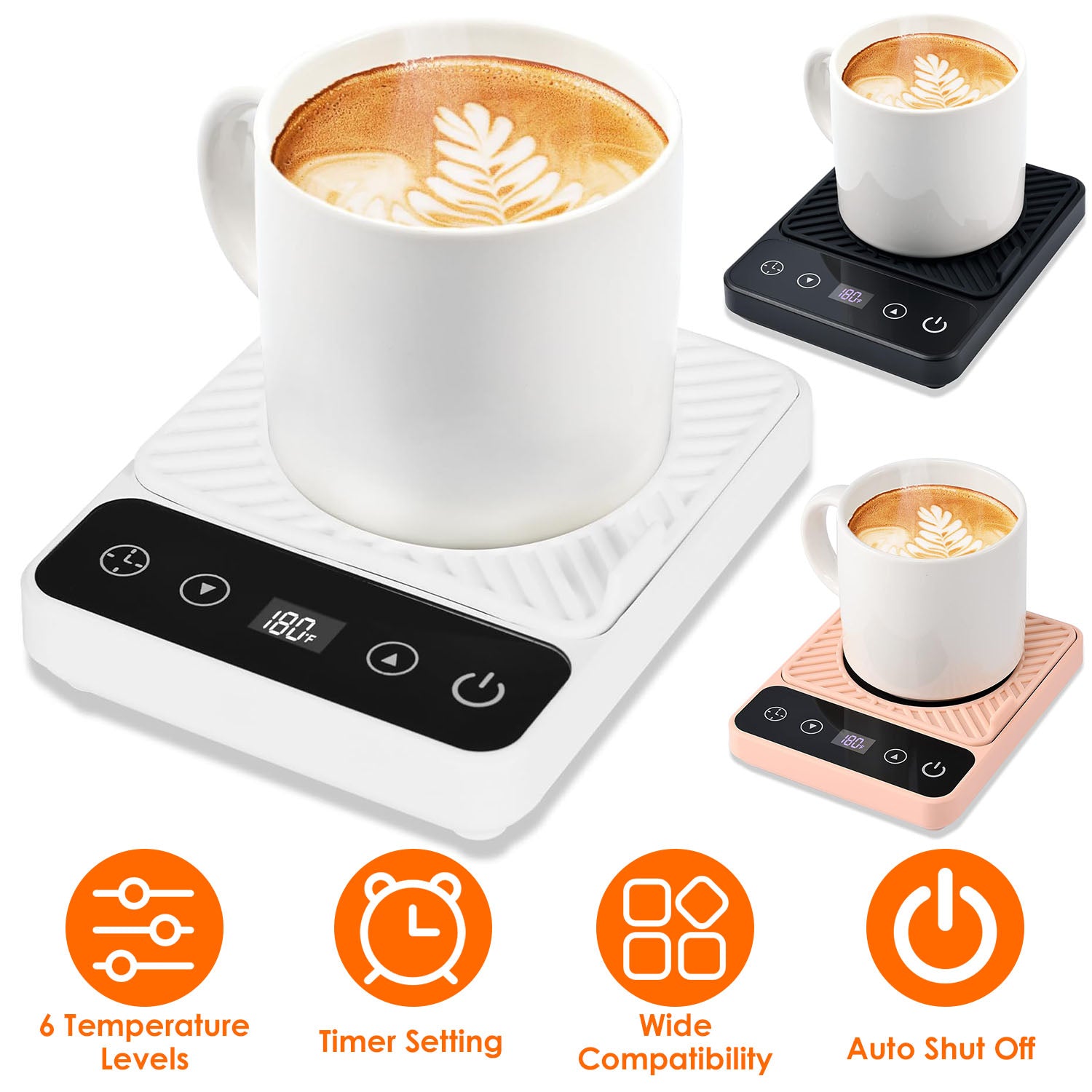 3 Colors Options -- 1Pc Desktop Electric Mug Warmer Auto Shut Off Timer Setting 6 Temperature Levels Cup Warmer For Milk Tea Cup Heating Plate