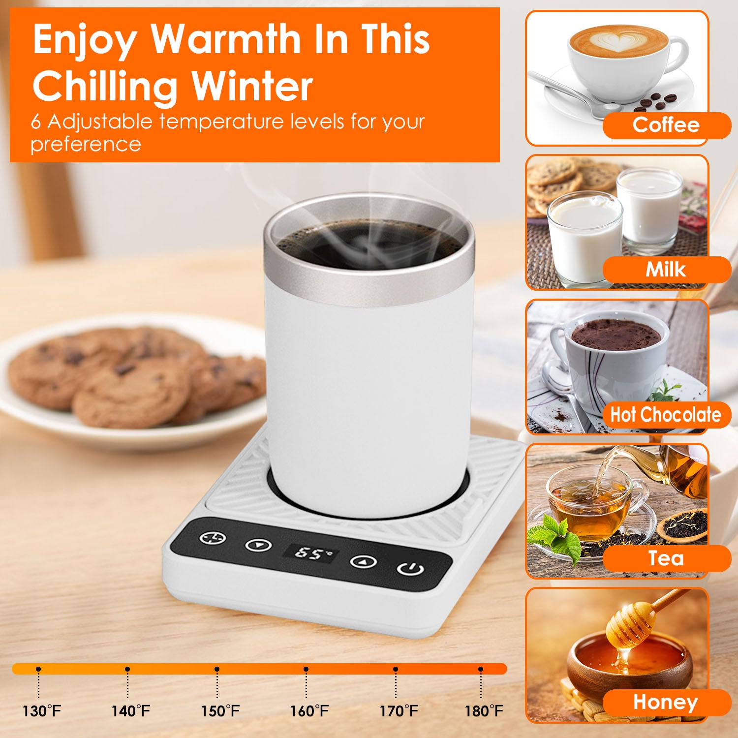 3 Colors Options -- 1Pc Desktop Electric Mug Warmer Auto Shut Off Timer Setting 6 Temperature Levels Cup Warmer For Milk Tea Cup Heating Plate